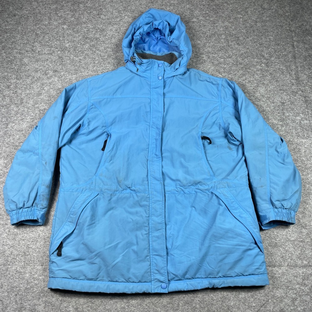 LL Bean Parka Womens 1X Blue Hooded Fleece Lined Insulated Full Zip Jacket